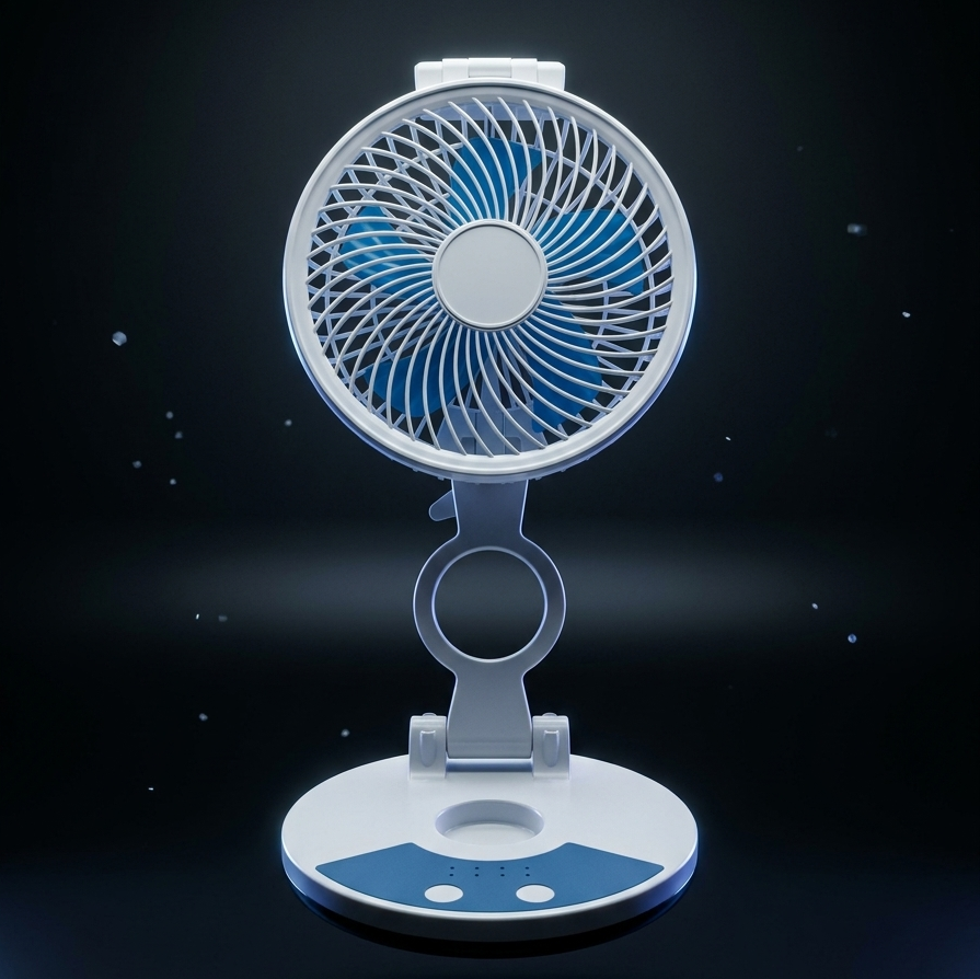 ZT rechargeable folding desktop fan with an integrated LED light