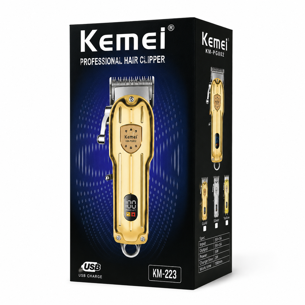 Kemei KM-223 Professional Zero-Gap Hair & Beard Trimmer for Men – High-Speed Motor, 2 Hrs Cordless Runtime with 5+ Guard Combs