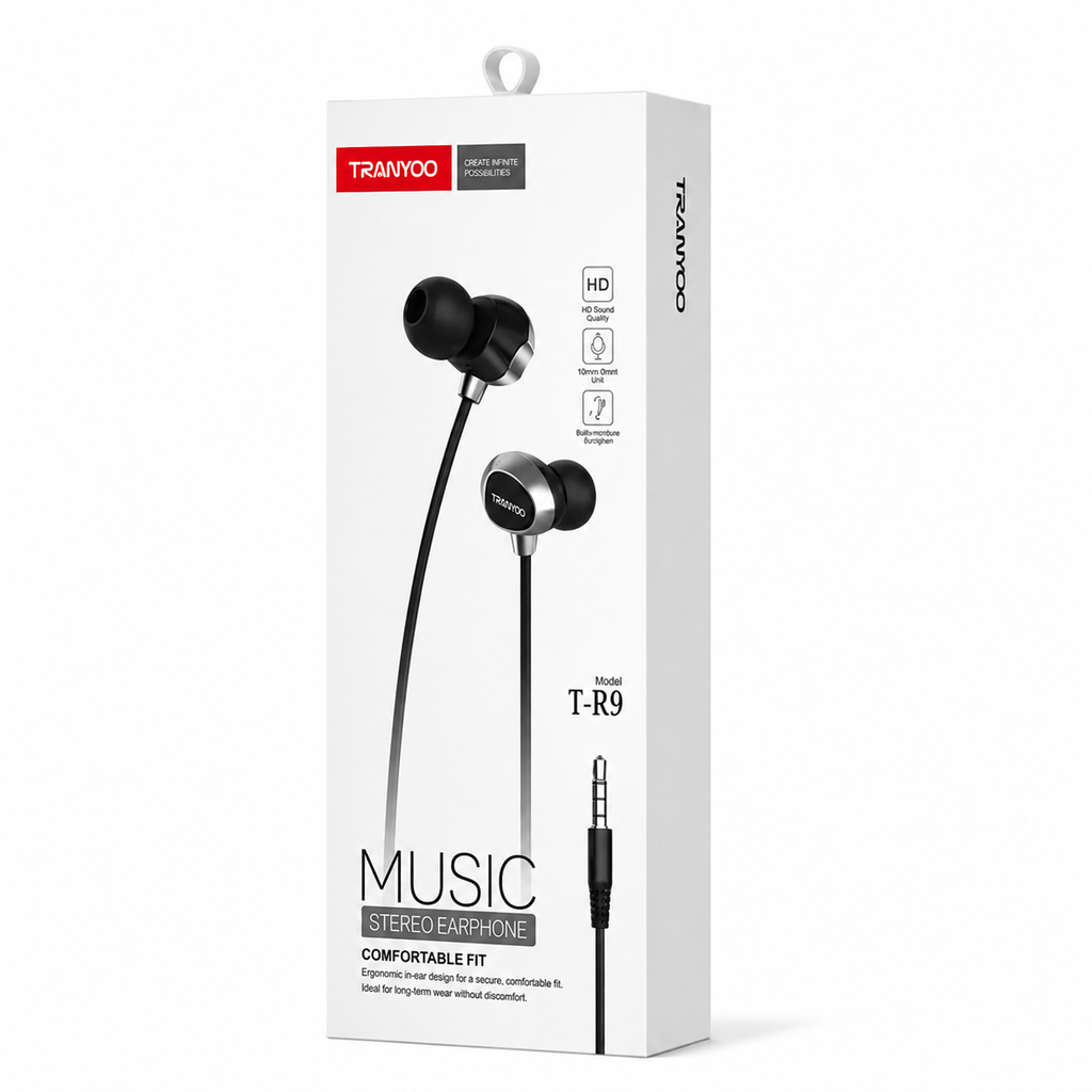 Tranyoo T-R9 Music Stereo In-Ear Earphone | HD Sound Quality, 10mm Omni Driver, Built-in Mic & Ergonomic Comfortable Fit