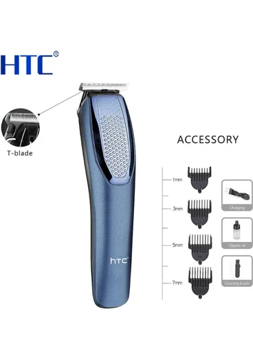 HTC AT-1210 Rechargeable Cordless Beard & Hair Trimmer For Men – 4 Clipper Attachments, 45 Min Runtime (Blue)