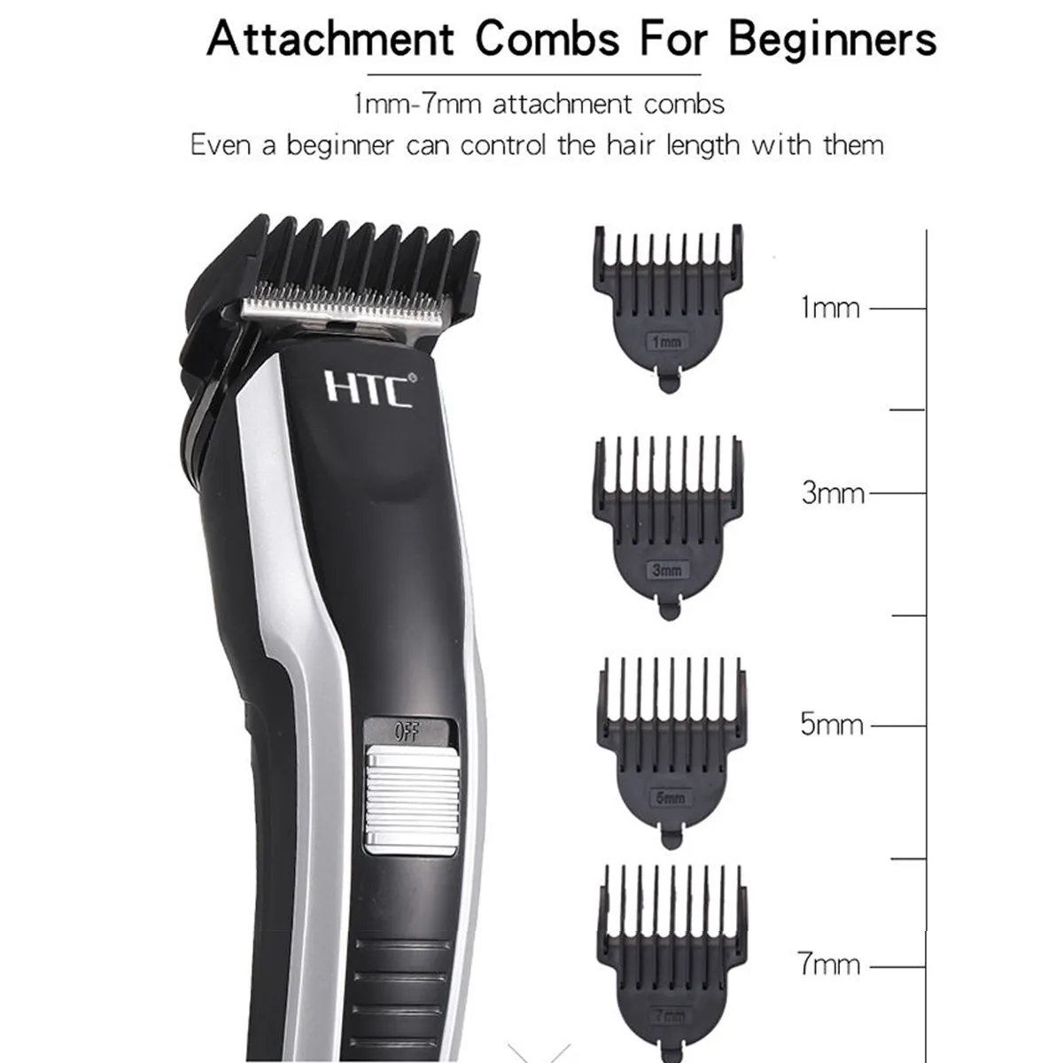 Original HTC AT-538 Rechargeable Hair & Beard Trimmer for Men | Cordless Grooming Kit with 4 Guide Combs