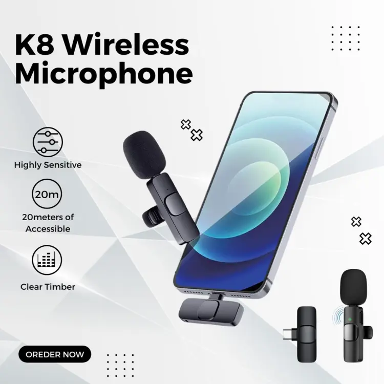 K8 Wireless Microphone for YouTube Vlogging, Video Recording Online Classes with Noise Cancellation Mic Supports (Type  C)