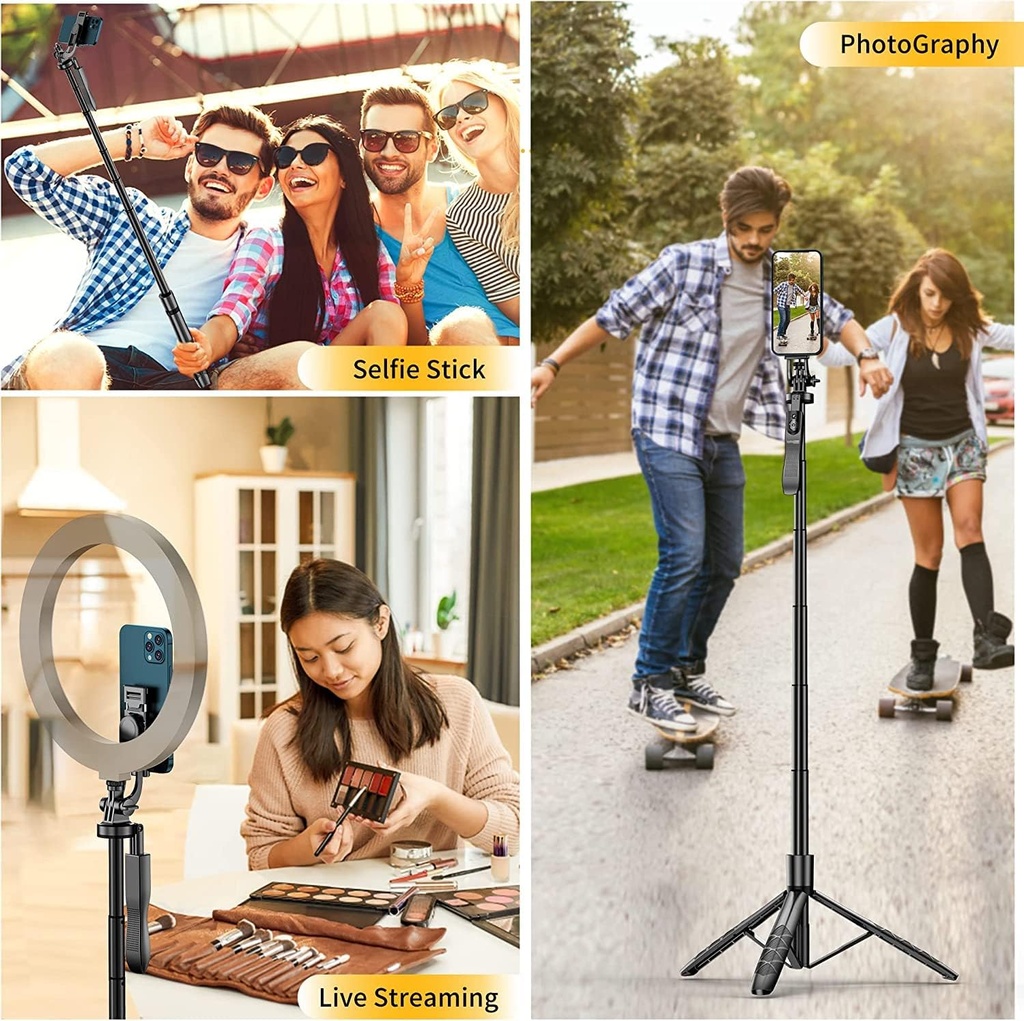 K-28 Long Video Stand Cum Selfie Stick Tripod with Remote - 360° Rotation Phone Stand with Wireless Remote Control,  with light