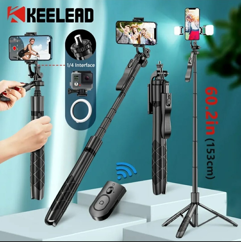K-28 Long Video Stand Cum Selfie Stick Tripod with Remote - 360° Rotation Phone Stand with Wireless Remote Control,  with light
