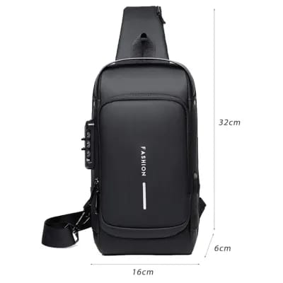 USB charging sport sling Anti-theft shoulder bag (Black)