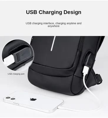 USB charging sport sling Anti-theft shoulder bag (Black)
