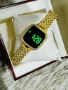 New Trend Fashion Steel Chain Diamond Women Watch Full Diamond Touch Screen LED Water Diamond Bracelet Watch (Golden)
