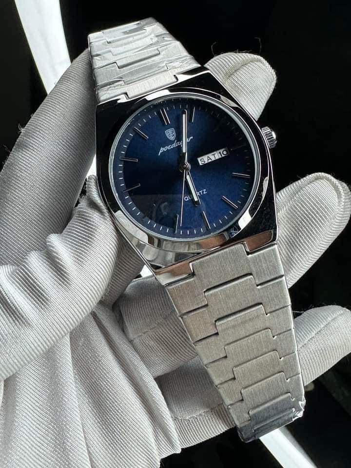POEDAGAR 930 Men's New Luxury Luminous Date Week Stainless Steel Quartz Watch For Men (Butterfly Lock)