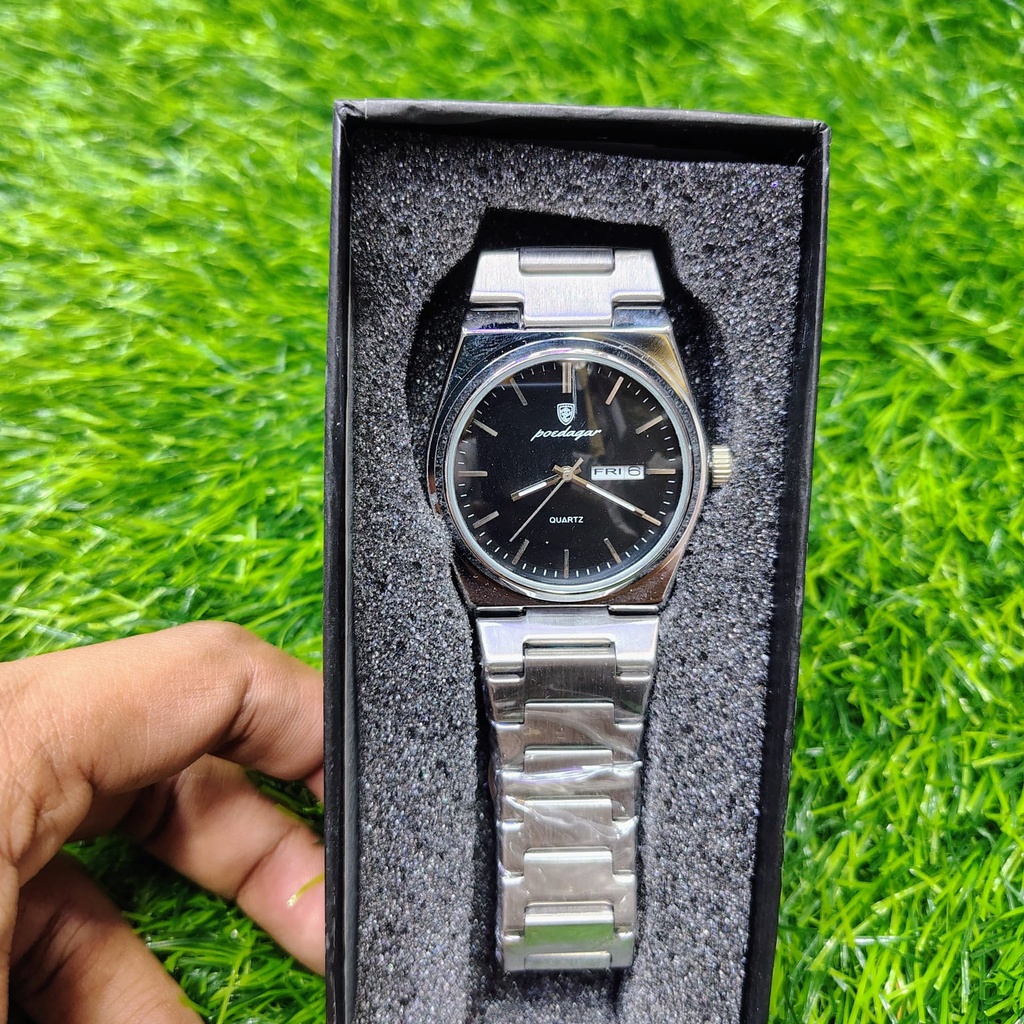 POEDAGAR 930 Men's New Luxury Luminous Date Week Stainless Steel Quartz Watch For Men (Butterfly Lock)