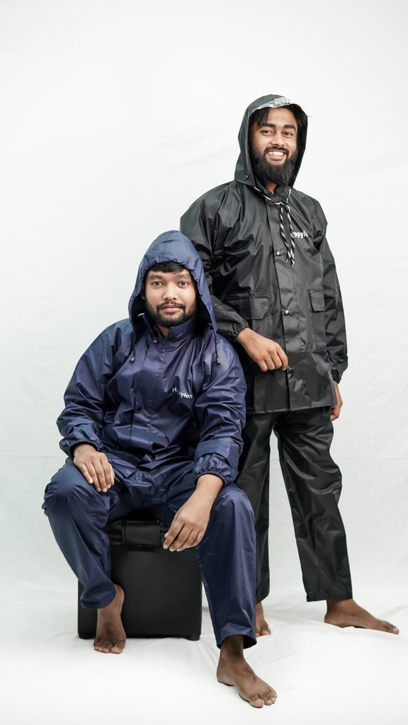 100% Water proof High quality Rain Coat With Pant. (Happylon) Blue