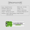 [Original] USB Type-C Fast Charging Rechargeable Battery AA  1.5V (4 piece Battery)