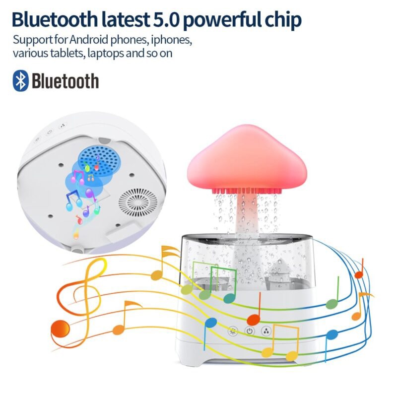 5 IN 1 Bluetooth Speaker Rain Cloud Humidifier, switchable 7 colors, 450ml capacity super quiet, intelligent anti-dry function
