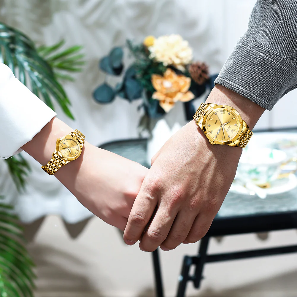 Olevs  Stainless Steel fashionable  Couple watches Full Golden