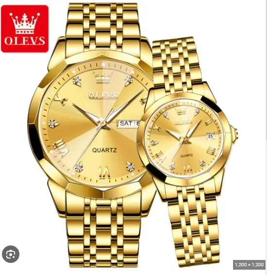 Olevs  Stainless Steel fashionable  Couple watches Full Golden