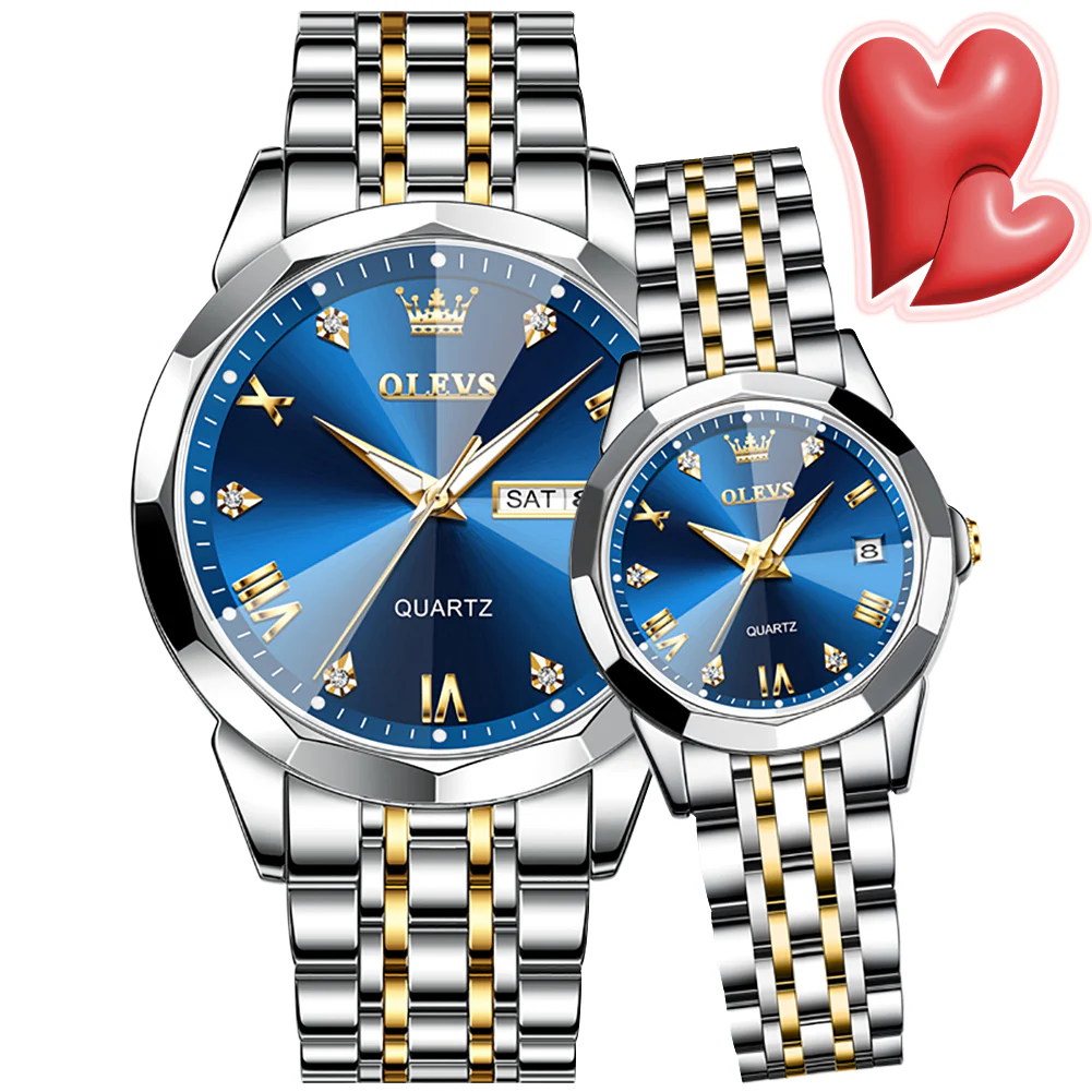 Olevs  Stainless Steel fashionable  Couple watches (Navy Blue)