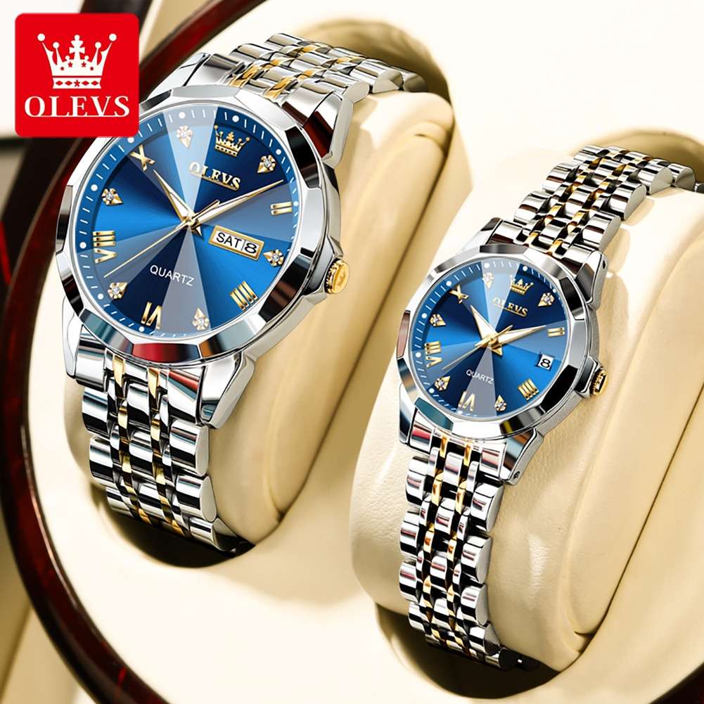 Olevs  Stainless Steel fashionable  Couple watches (Navy Blue)