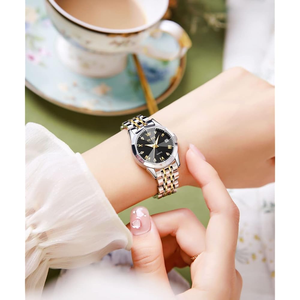 OLEVS Watch for Women Branded Stainless steel Elegant Luminous Ladies Watches 9931  Black Dail