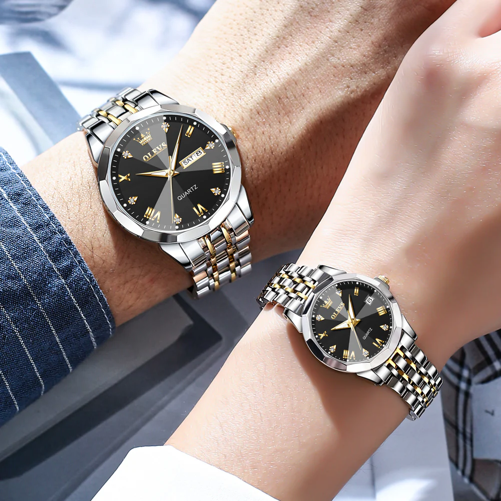 Olevs  Stainless Steel fashionable  Couple watches Silver black