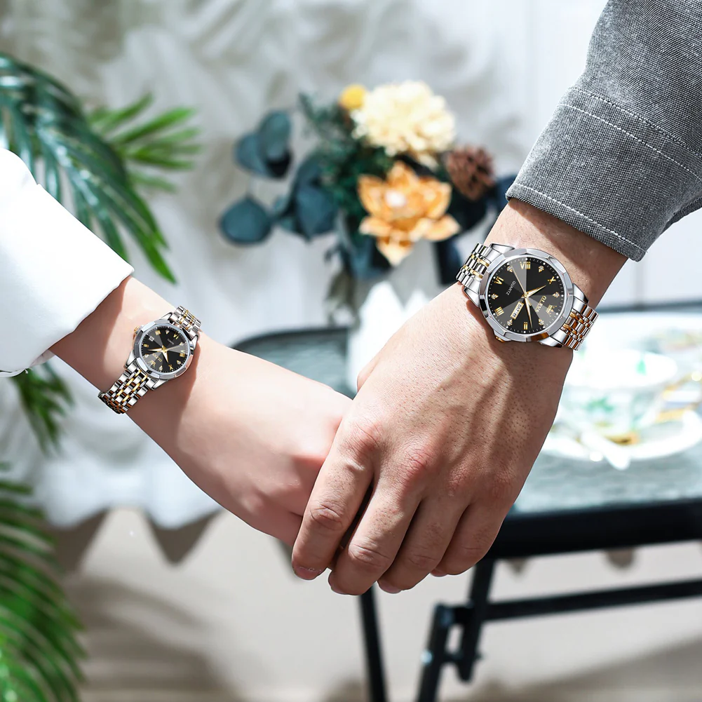 Olevs  Stainless Steel fashionable  Couple watches Silver black