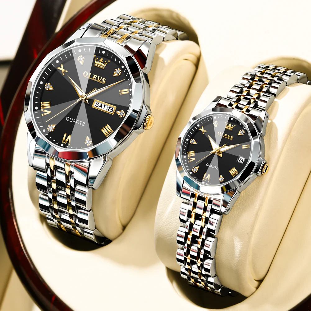 Olevs  Stainless Steel fashionable  Couple watches Silver black