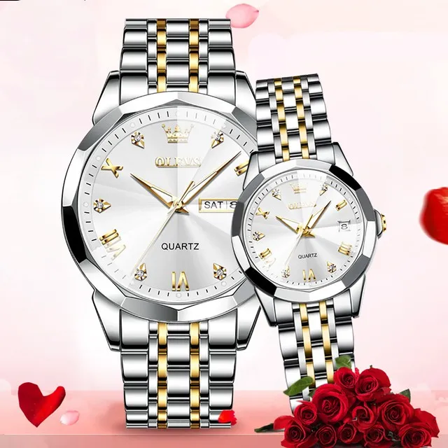 Olevs  Stainless Steel fashionable  Couple watches Silver