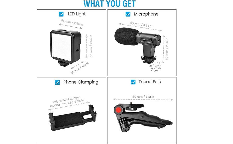 Video -Making Tripod Kit For Live Broadcast 3 In 1 With Microphone, Led Light, Mini Stand & Remote Control, Vloging Kit