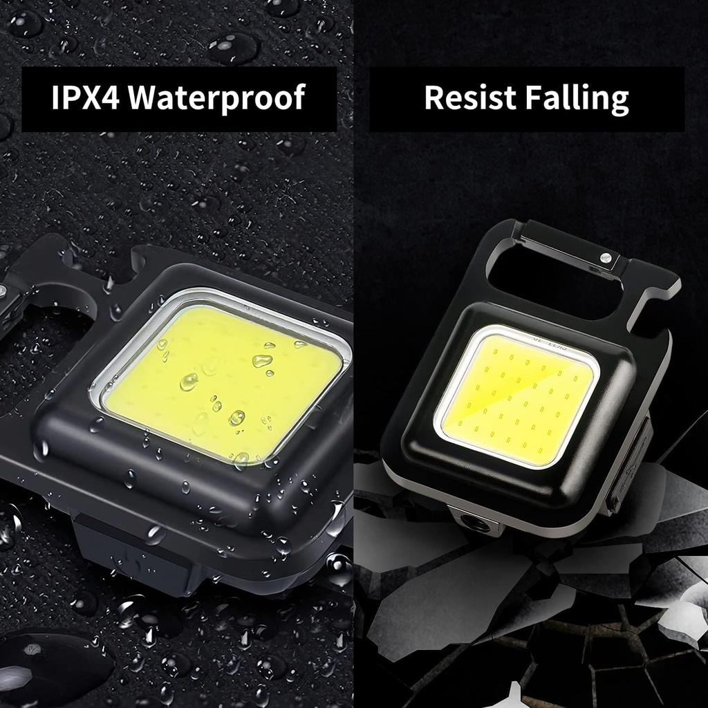 Multi-functional Outdoor Keychain Light with 800Lm COB and 3 Lighting Modes, for Camping, Hiking and Emergencies