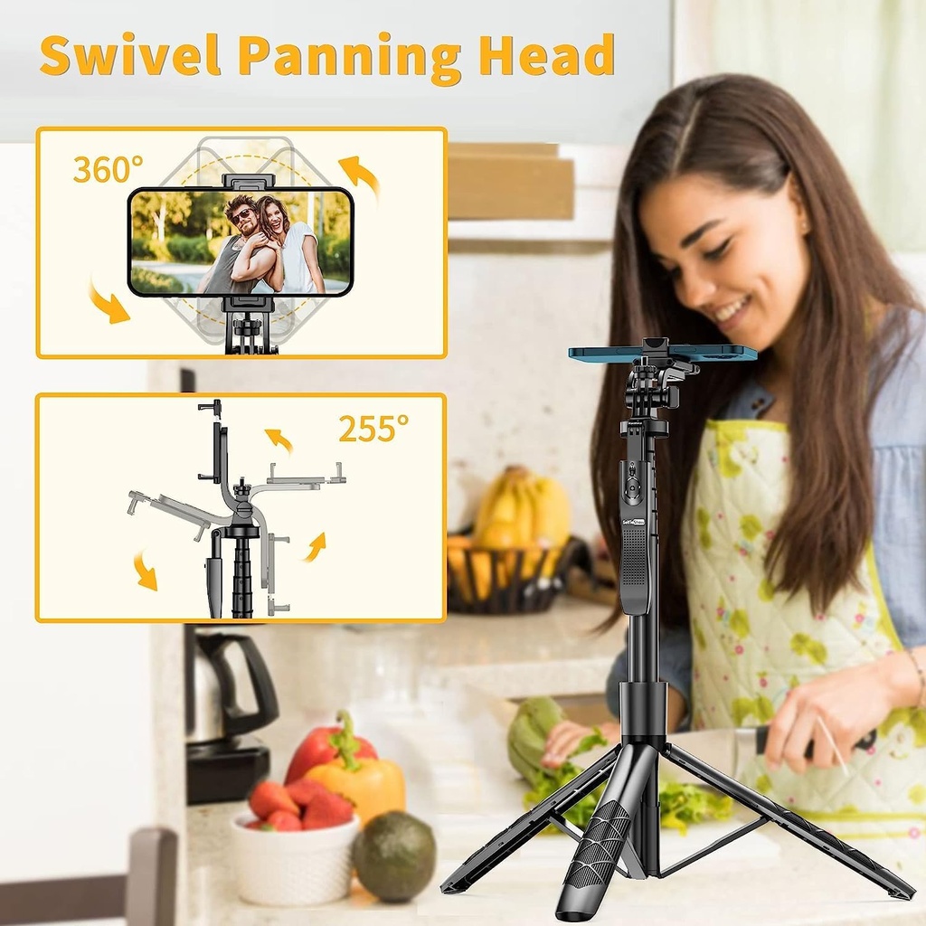 K-28 Long Video Stand Cum Selfie Stick Tripod with Remote - 360° Rotation Phone Stand with Wireless Remote Control,  with light