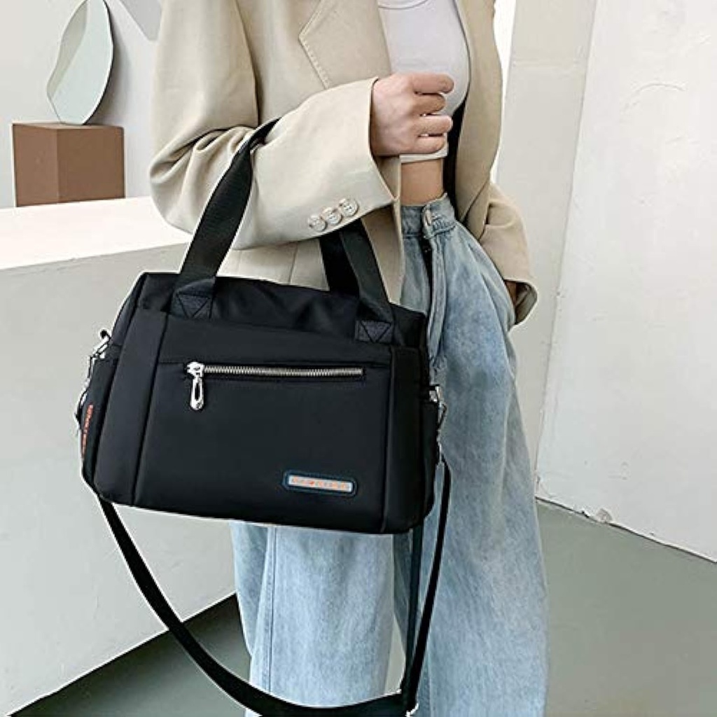 Luxury Bag Waterproof Nylon Shoulder Ladies Travel Crossbody (Black )