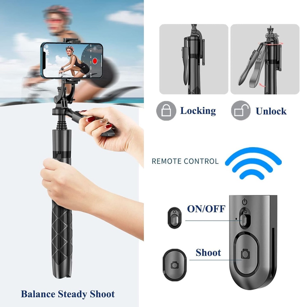 K-28 Long Video Stand Cum Selfie Stick Tripod with Remote - 360° Rotation Phone Stand with Wireless Remote Control,  with light