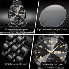 Butter  Fly Lock Olievs  Stainless Steel fashionable  Couple watches +1pcs chain cutter+ 2 pcs battery Full Black