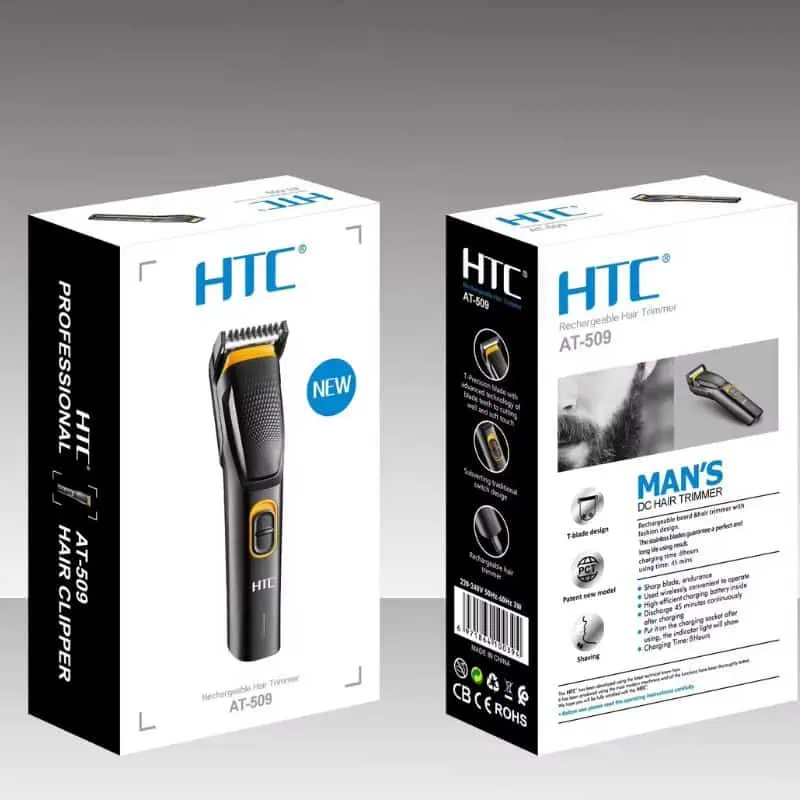 Original HTC AT-509 Rechargeable Hair & Beard Trimmer | Unisex Body Grooming Kit with 5 Length Settings & 45 Min Runtime