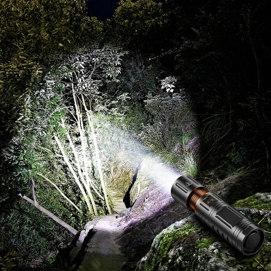Rechargeable LED Flashlight with Telescopic Zoom & Power Bank Function