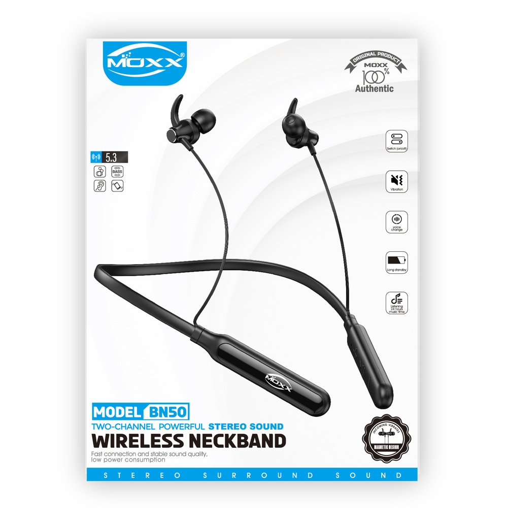 MOXX BN-50 WIRELESS NECKBAND HEADPHONE | TWO CHANNEL POWERFUL STEREO SOUND |