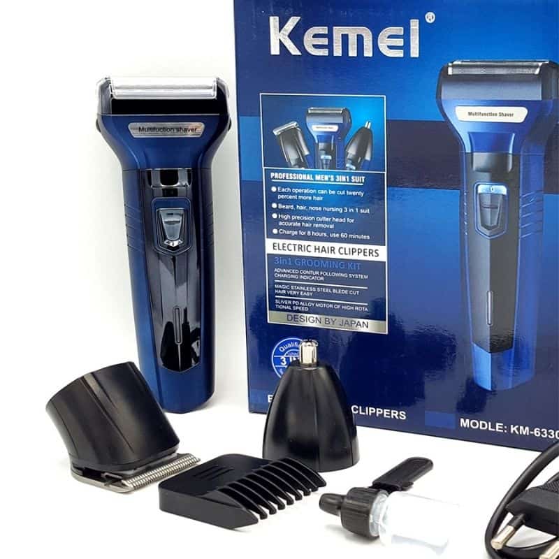 Kemei KM-6330 3-in-1 Rechargeable Hair Trimmer, Electric Shaver & Nose Clipper Grooming Kit For Men – Universal Voltage, 60 Min Runtime