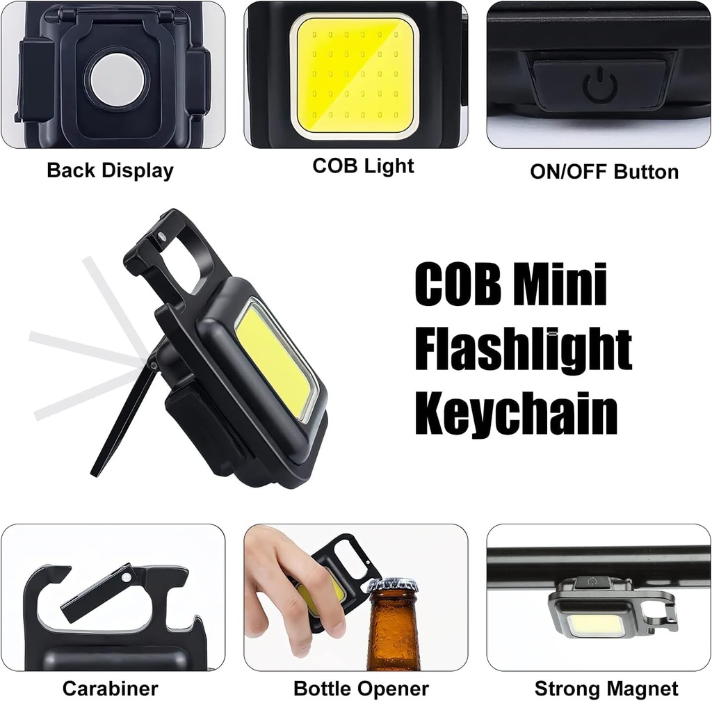 Multi-functional Outdoor Keychain Light with 800Lm COB and 3 Lighting Modes, for Camping, Hiking and Emergencies