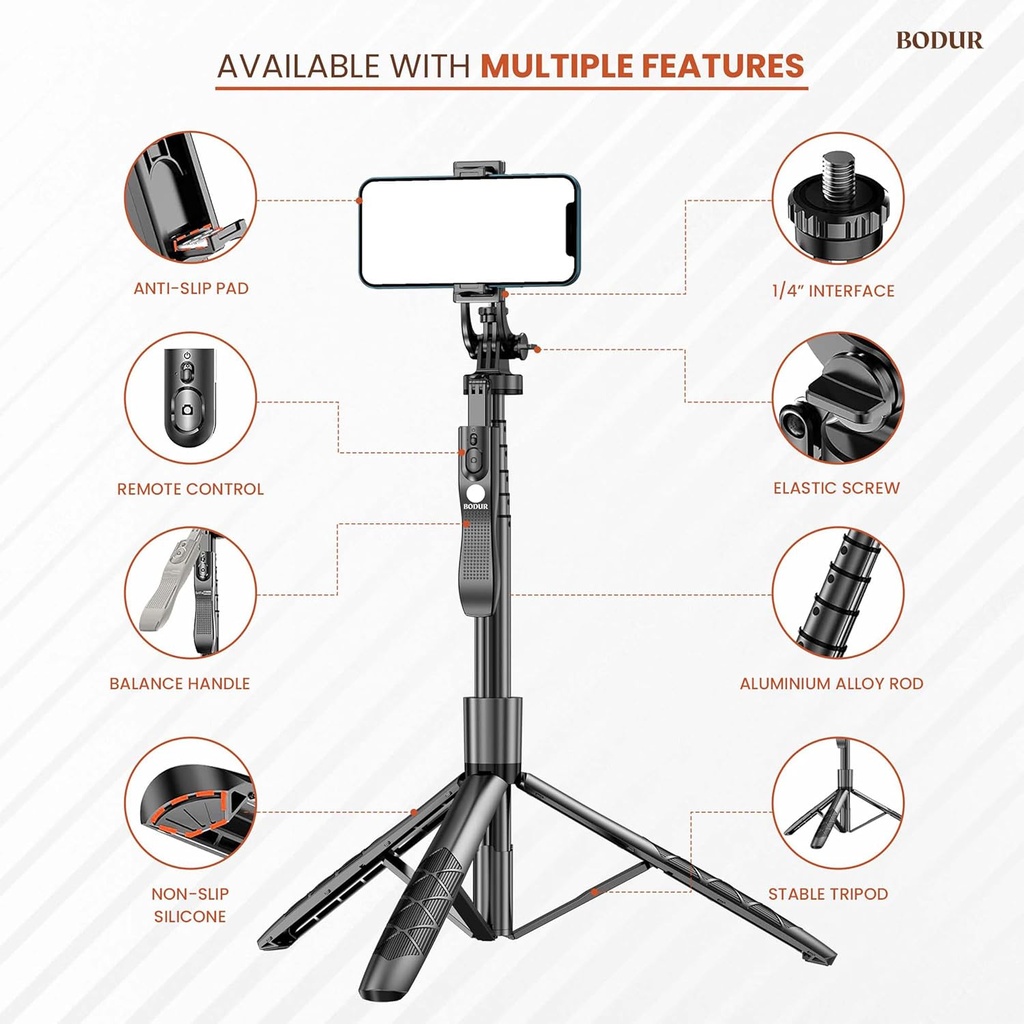 K-28 Long Video Stand Cum Selfie Stick Tripod with Remote - 360° Rotation Phone Stand with Wireless Remote Control,  with light