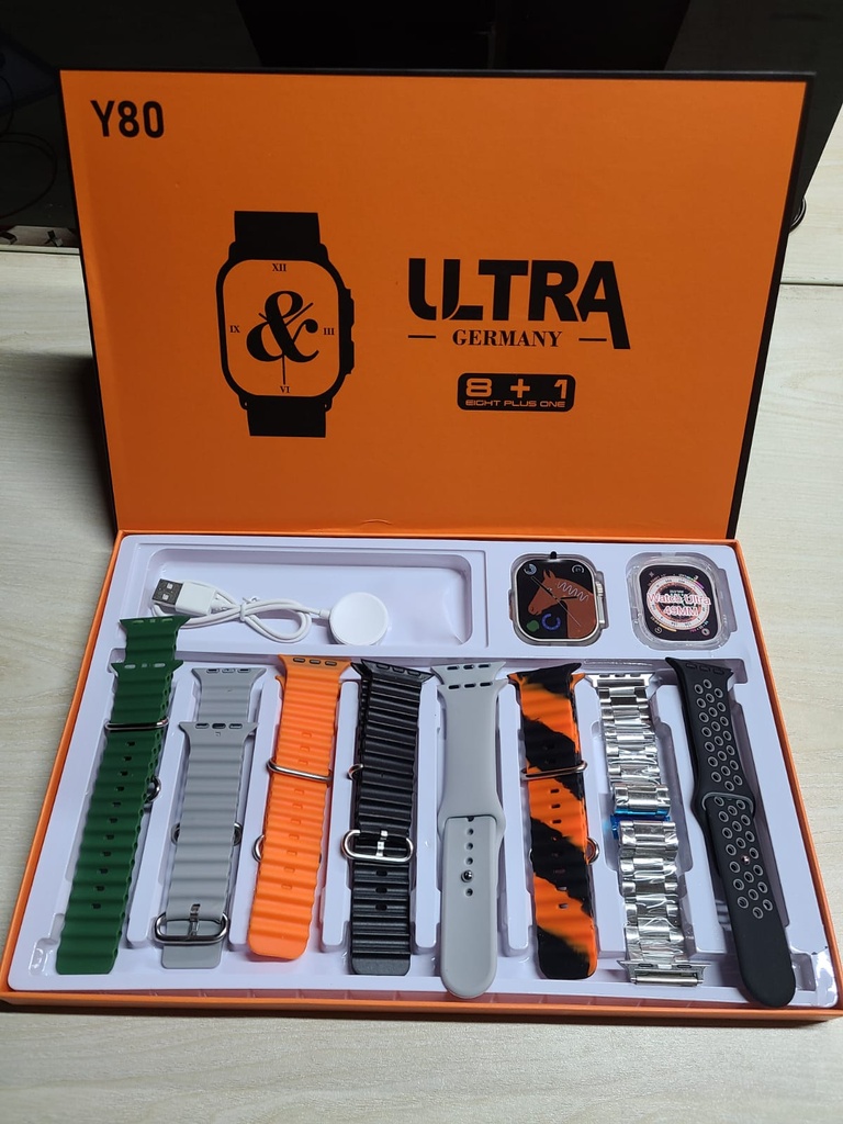 [4769] Y80 Ultra Smartwatch With 8 Strap