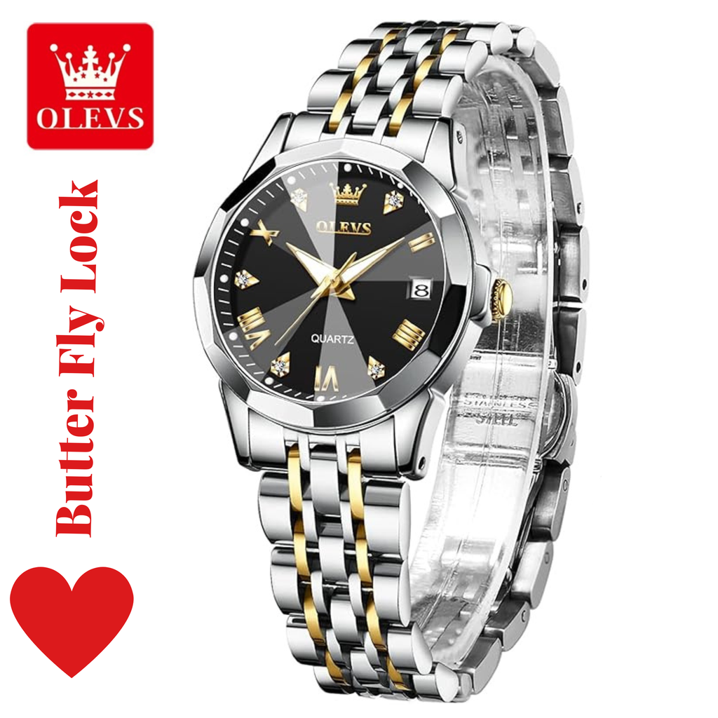 [7981] Butter Fly Lock OLEVS Watch for Women   Black Dail
