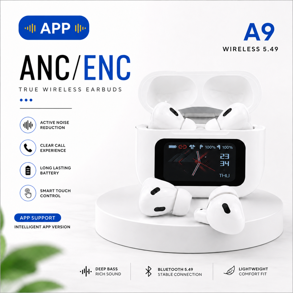 [8184] A9 Pro App Supported ANC/ENC Display Touch Control Earbuds