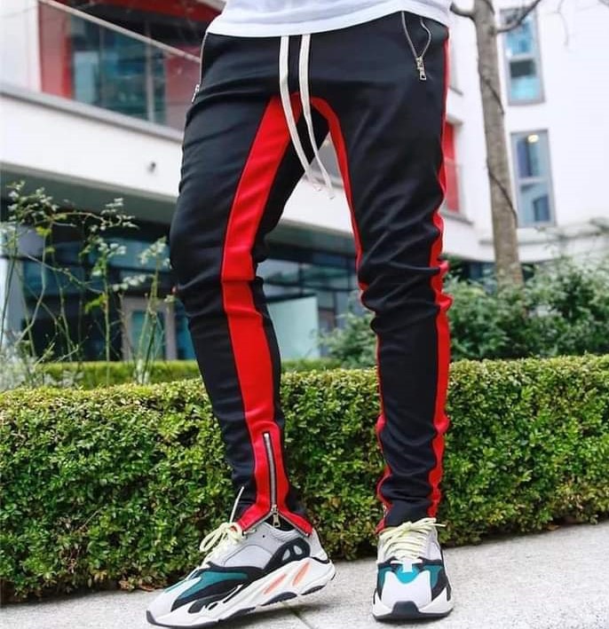 [3039] Casual Men's Sweatpant Trouser Black + Red