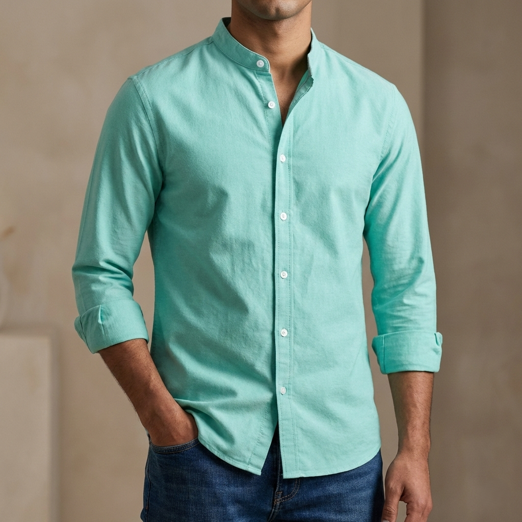 [3108] Men's Solid Colour Ban color Shirt  (paste)