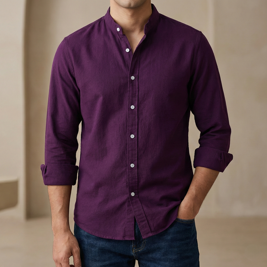 [3112] Men's Solid Colour Ban color Shirt  (purple)