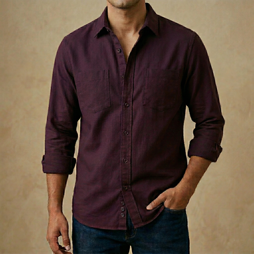 [3115] Men's Solid Colour Cotton Shirt (purple)