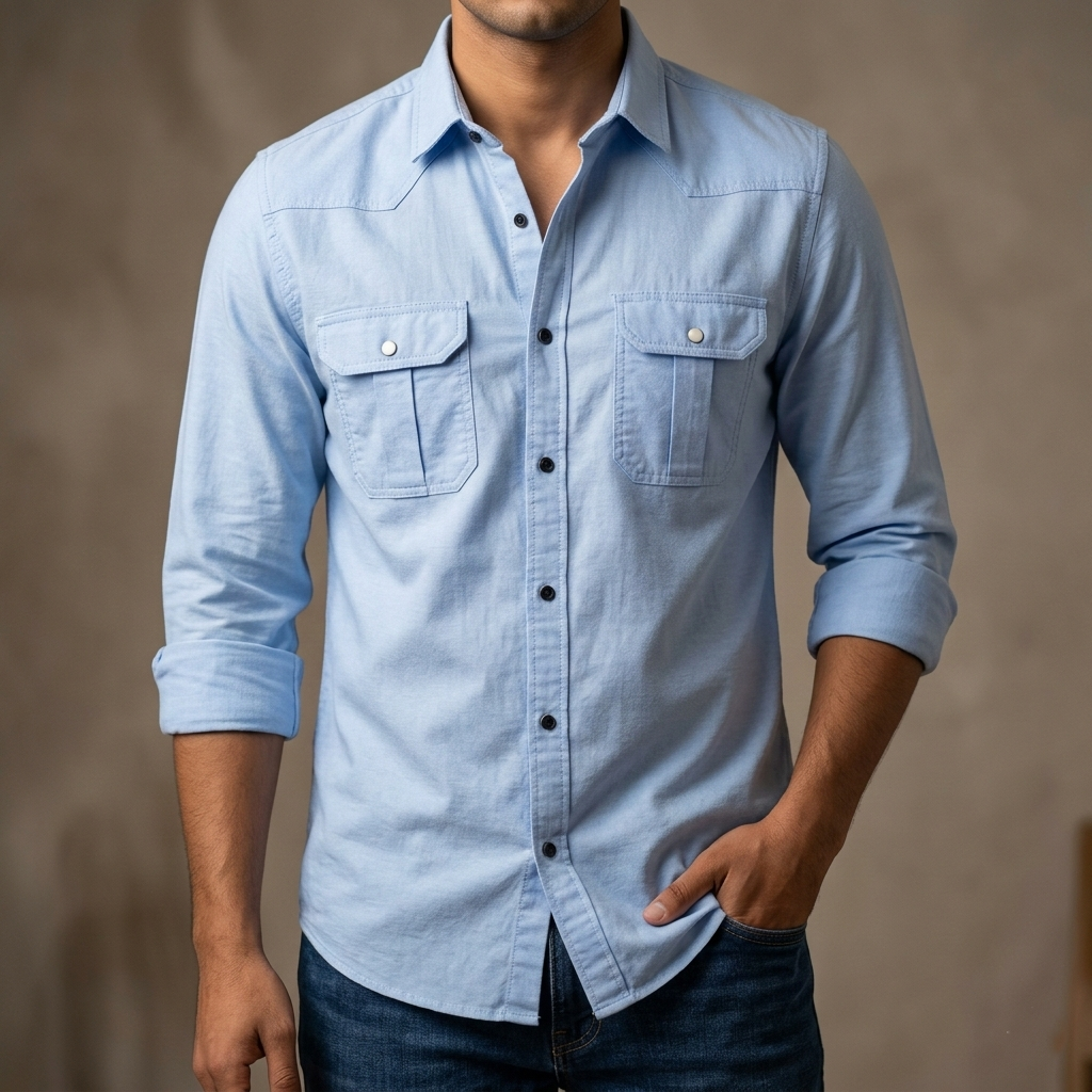 [3120] Double Pocket  shirt for men(sky)