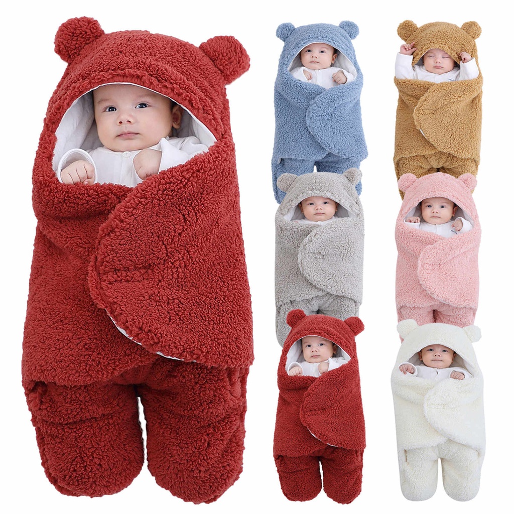 [3877] Baby Sleeping Bag Ultra-Soft Fluffy Fleece Newborn Receiving Blanket Infant Boys Girls Clothe Sleeping Nursery Wrap Swaddle