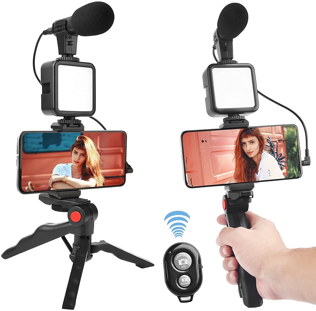 [3970] Video -Making Tripod Kit For Live Broadcast 3 In 1 With Microphone, Led Light, Mini Stand & Remote Control, Vloging Kit