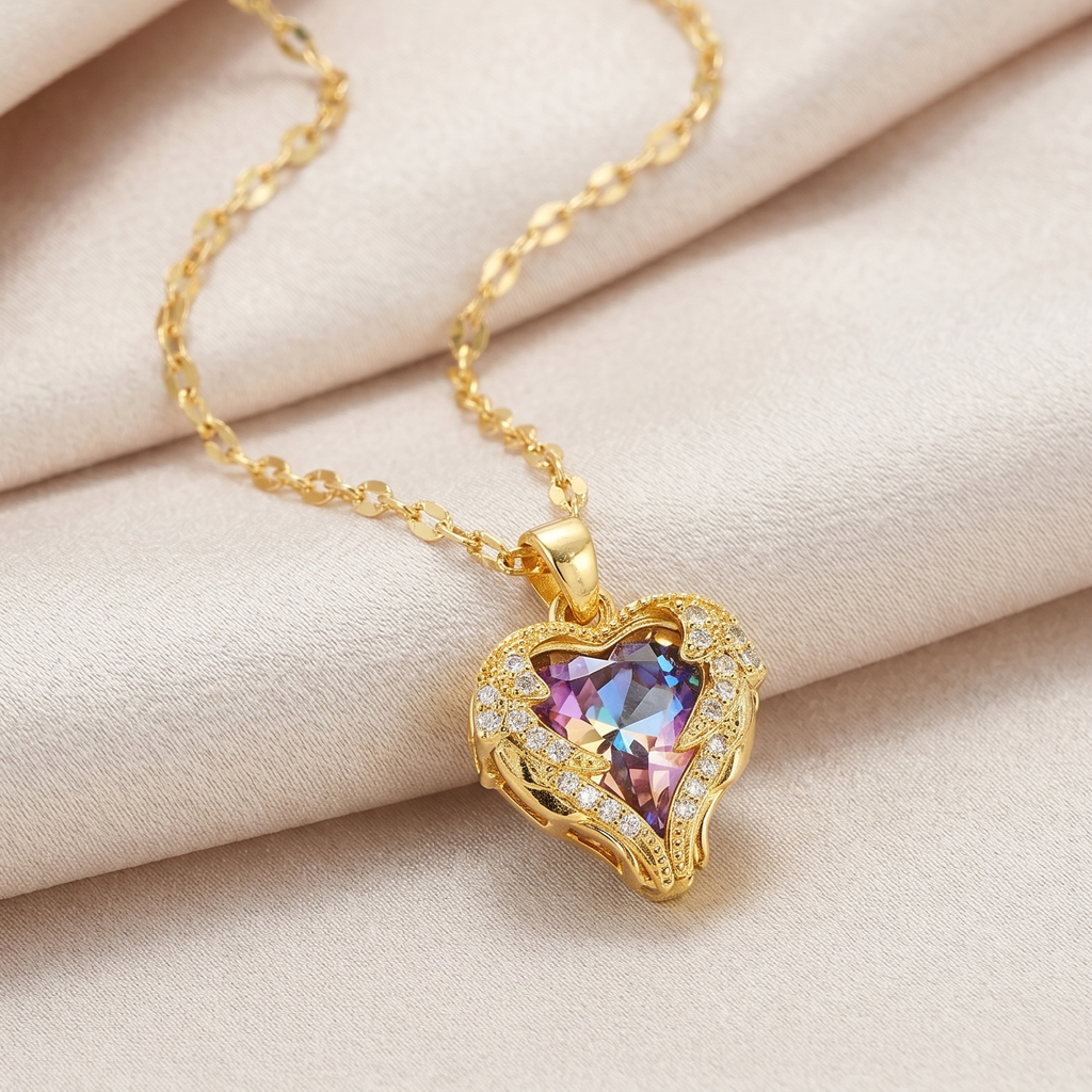 Colorful Ocean Heart Pendant Titanium Steel Necklace Female Korean Version