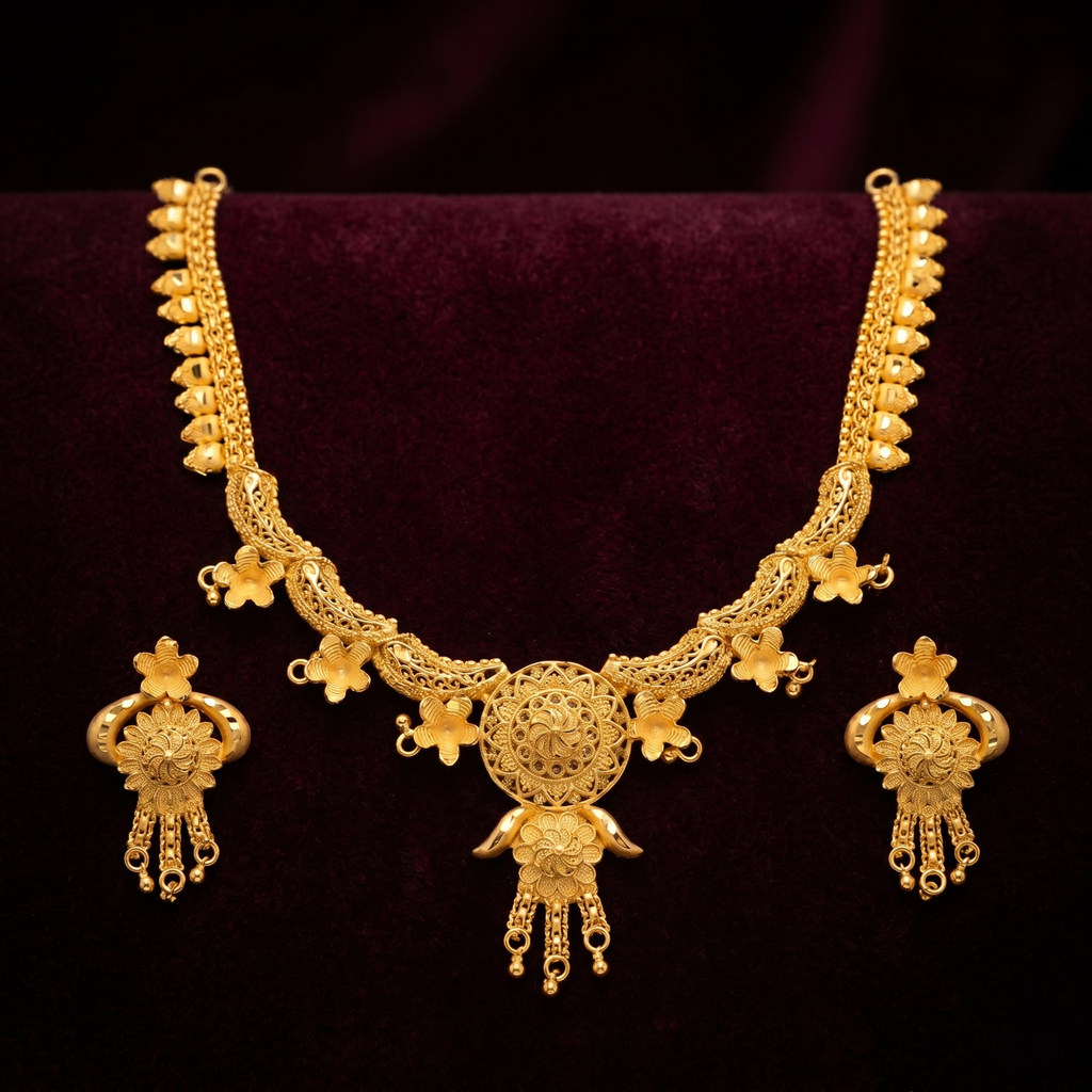 Gold Plated Necklace With Ear Ring