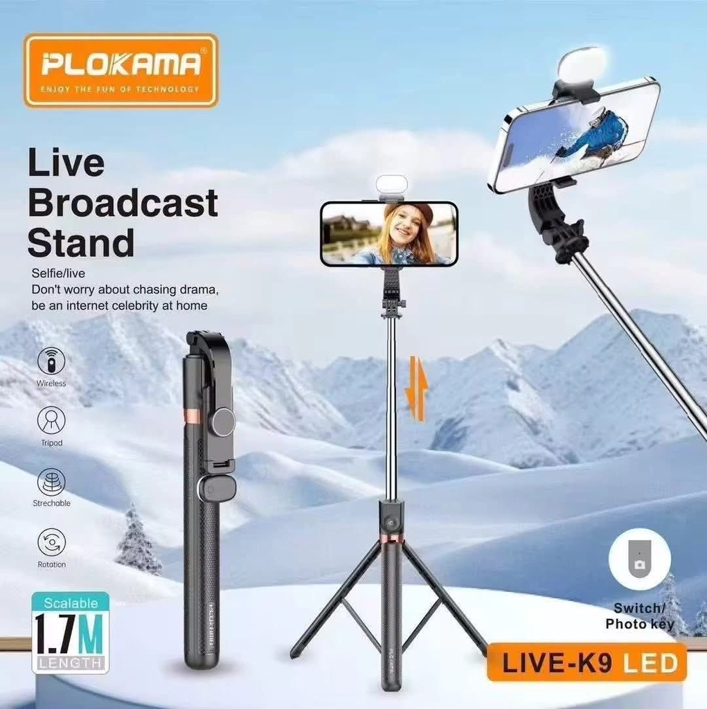 [3388] LIVE-K9 LED Selfie Stick, also known as a Live Broadcast Stand